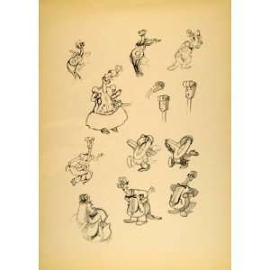  1948 Hurter Walt Disney Cartoon Musicians Fantasy Print 