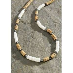  Hawaiian Necklace Tan White Hematite