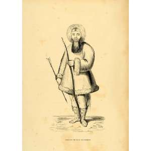  1844 Engraving Costume Eskimo Man Archer Bow Saritcheff 