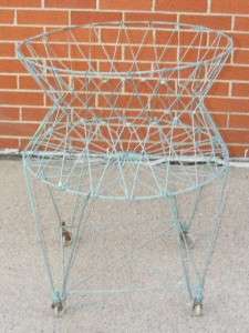 VINTAGE ALLIED CO FOLDING COLLASPIBLE WIRE LAUNDRY BASKET ON WHEELS 