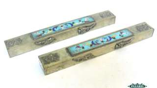 Pair Of Chinese Enameled Silver Paper Weights Ca 1900  
