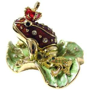   On Lotus Leaf Enameled Bejeweled Crystal Trinket Box