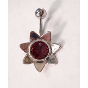 Ruby Red Flower Belly Ring