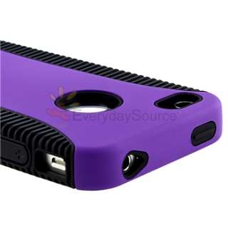 Hybrid Black TPU/Purple Hard Case+Car+Wall Home Charger For iPhone 4 