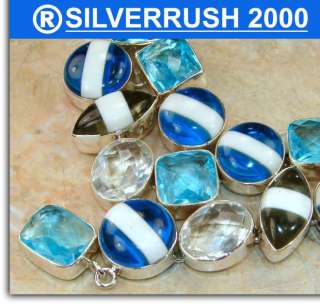 HUGE BLUE TOPAZ, DICHROIC GLASS, WHITE TOPAZ .925 SILVER necklace 
