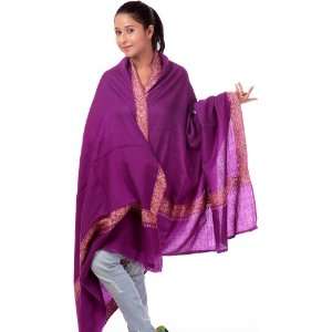  Purple Tusha Shawl with Densely Hand Embroidered Border 