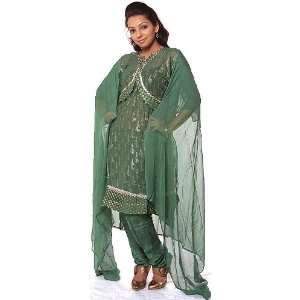 Green Designer Suit with All Over Embroidered Sequins   Georgette with 