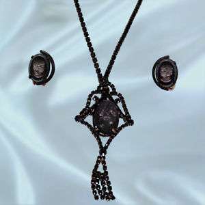 Juliana Black Cameo Rhinestone Necklace/Brooch Demi  