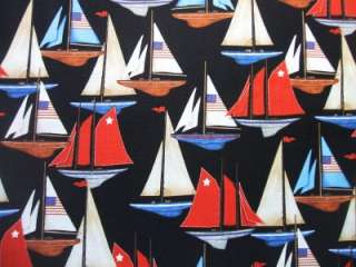 Red White Blue Patriotic Boats Robert Kaufman Fabric Yd  