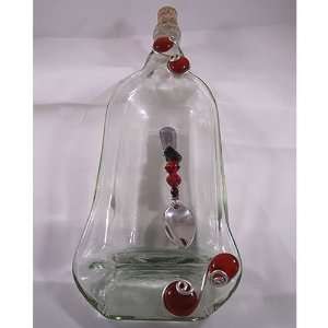   Wine Bottle Serving Dish with Red Beads and Spoon