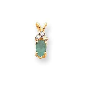  14k Yellow Gold Emerald Diamond Pendant Jewelry