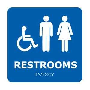 ADA9WBL   ADA, Braille, Restrooms (w/Handicap Symbol), Blue, 8 X 8 