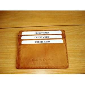  Thin Flat Tan Leather ID Wallet Holder # 214 Office 