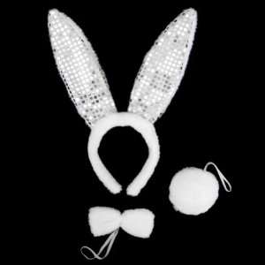  White Plush Sequin Bunny Ears Costume Set ~ Bunny Rabbit 