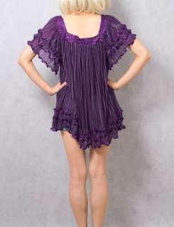 Vtg 70s Purple CROCHET gauze Angel INDIA dress tunic  