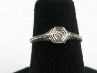 Petite 14K White GOLD 1920s Art Deco Filigree Diamond Ring Promise 