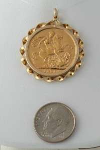 1909 Edward VII British .917 Gold Sovereign Pendant 22K YG Coin Charm 