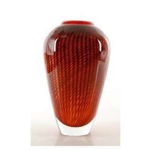 Murano Glass Red Criss Cross Vase 100% Handblown Art X606