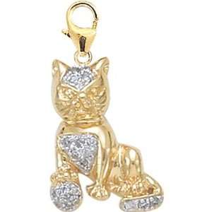  14K Gold 1/10ct HIJ Diamond Cat Spring Ring Charm Arts 