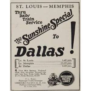  1926 Ad Sunshine Special Missouri Pacific Railroad Line 