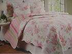 Pink Green White FLORAL SHABBY COTTAGE CHIC 3pc FULL QUEEN Quilt 