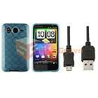 Blue TPU Hydro Case+Micro USB Cable for HTC INSPIRE 4G Desire HD AT&T 