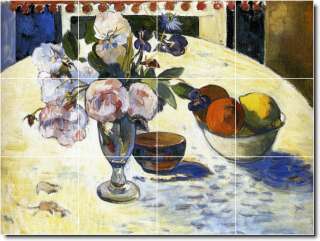 Flowers And A Bowl Of Fruit On A Table by Paul Gauguin