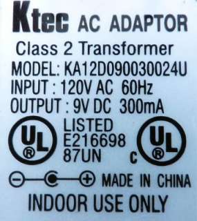 AC DC Adapter Ktec KA12D090030024U 9V 300mA Power Supply (60 Day 