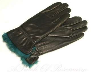 Grandoe Womens Thyme Faux Fur Cuff Metisse Leather Gloves Black Teal 