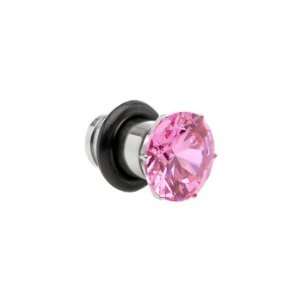  2 Gauge Stainless Steel Pink Cubic Zirconia Plug Jewelry