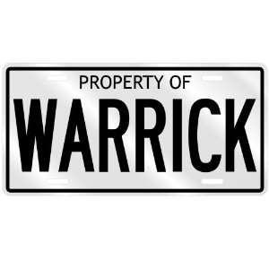  PROPERTY OF WARRICK LICENSE PLATE SING NAME