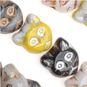  Czech Glass Beads Kitty Cat Face Mix 11.5 x 12mm (1 