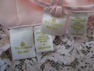 TTO65   Vtg Victorias Secret Gown Robe Set   M   Pink Satin Nightgown 