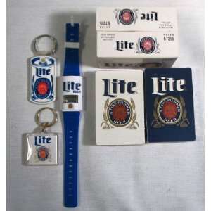  Miller Lite Playing Cards Watch & Keychain Set Everything 