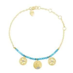 Meira T Solid 14k Yellow Gold Diamond Flower & Coin Charm Turquoise 