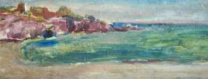 Vintage European oil painting landscape seascape impressionism  