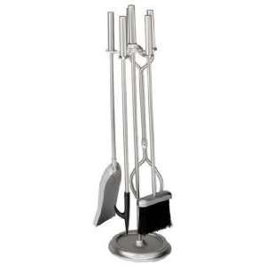 Brushed Steel 4 Piece Fireplace Tool Set with Stand 