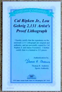 Cal Ripken, Jr.  Lou Gehrig   James Fiorentino A.P.  