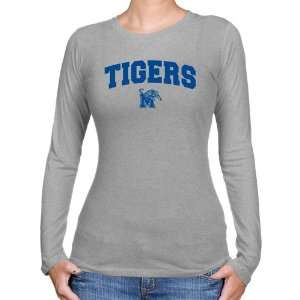  Memphis Tigers Ladies Ash Logo Arch Long Sleeve Slim Fit T 