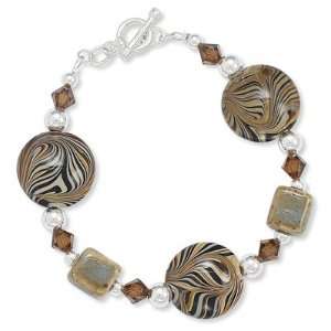  7.5 inchesToggle Bracelet with Austrian Crystals  Ceramic 