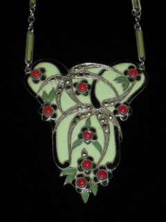 Antique Art Deco Marcasite & Enamel Silver Lavalier Necklace  