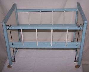 Vintage Wooden Blue Baby Doll Bed Crib  