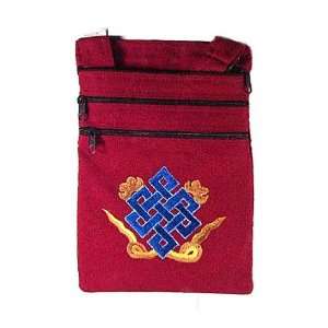  Tibetan Endless Knot Cotton Canvas Bag ~ Maroon