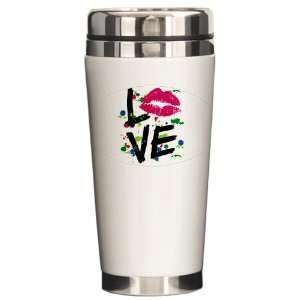    Ceramic Travel Drink Mug LOVE Lips   Peace Symbol 