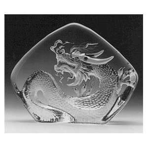 Small Dragon Etched Crystal Sculpture by Mats Jonasson  