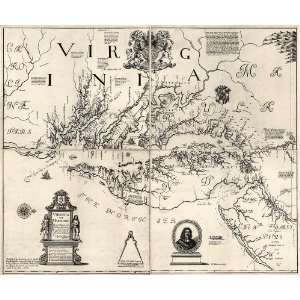  Antique Map of Virginia and Maryland (1673) by Augustine 