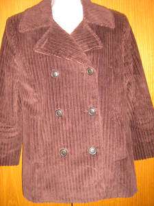Talbots Corduroy Pea Coat. 3/4 Sleeves. Brown Size 4P  