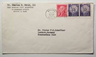 166) US perfin 1957 on cover from Boston to Luebeck,Germany  