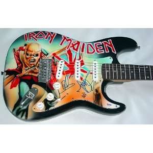 Iron Maiden Autographed Signed Custom Airbrush Guitar PSA