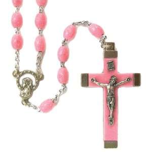   with 5mm Pink Plastic Beads, Mary Emblem, and Crucifix   MADE IN ITALY